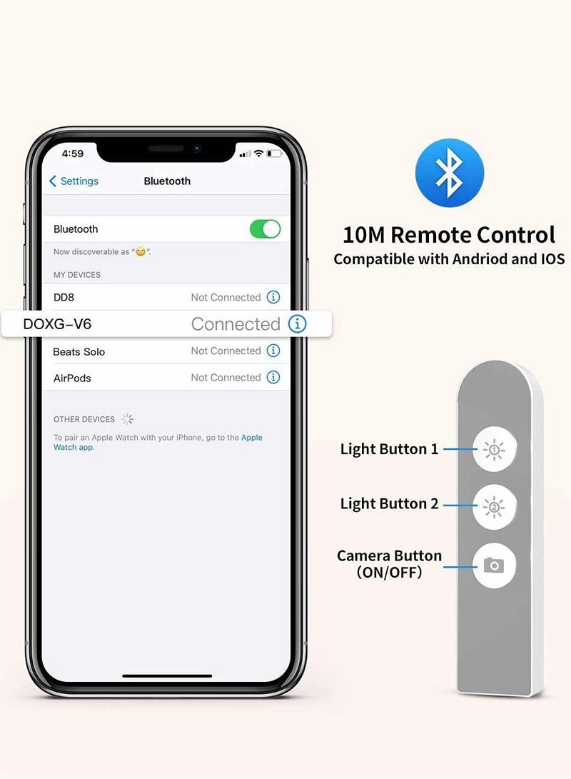 حامل سيلفي قابل للتمديد 360 درجة مع حامل هاتف، ارتفاع وزاوية قابلة للتعديل، سطوع ضوء LED لتسجيل الصوت والفيديو - Image 3